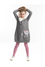Mushi Gray Thick Girl Dress with Cat Pocket, Shawl Collar