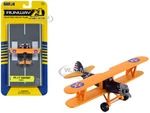 Boeing-Stearman Model 75 PT-17 Kaydet Aircraft Blue and Orange "High Flyer-United States Air Force" with Runway Section Diecast Model Airplane by Run