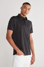 AC&Co / Altınyıldız Classics Men's Black Slim Fit Slim Fit Polo Neck Short Sleeved T-Shirt.