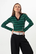 Lafaba Women's Green Striped Knitted Sweater