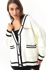 Lafaba Dámské bílé tlačítko Detailní pletený svetr
