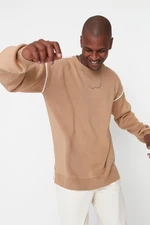 Trendyol Camel Oversize Crew Neck Piping Detailed Knitwear Sweater