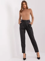 Black trousers made of eco-leather with straight legs