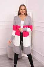 Cardigan sweater for shoulder straps grey + raspberry