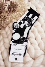 Women's mismatched socks with teddy bear, black and white