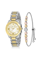 Polo Air Stylish Women's Wristwatch with Roman Numerals Dorica Bracelet Combination Gold Color