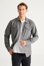 AC&Co / Altınyıldız Classics Men's Gray Slim Fit Narrow Cut Classic Collar Cotton Shirt