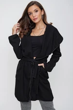 By Saygı Shawl Collar Welt Belted Coat Black