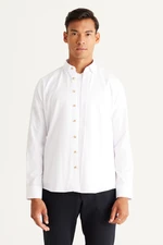 AC&Co / Altınyıldız Classics Men's White Slim Fit Slim Fit Cotton Oxford Shirt with Hidden Buttons and Long Sleeved Collar.