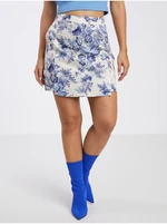 Blue-cream women's floral skirt/shorts VILA Porcelina - Women's