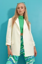 Trend Alaçatı Stili Women's Ecru Lined Button Detailed Blazer Woven Jacket