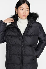 Trendyol Black Oversized Fur Hooded Puffy Coat