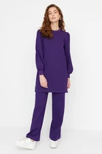 Trendyol Purple Shoulder Detailed Tunic-Pants Knitted Suit