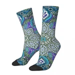 Funny Crazy Sock for Men Peacock Summer Hip Hop Harajuku Geometric Patterns Seamless Pattern Printed Boys Crew Sock Novelty Gift