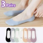 3 Pairs Summer Women Boat Socks Solid Color Ice Silk Breathable Invisible Socks Can Be Cut Silicone Anti-skid Ultra Boat Socks