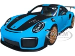 Porsche 911 (991.2) GT2 RS Weissach Package Miami Blue with Carbon Stripes 1/18 Model Car by Autoart