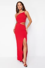 Trendyol Red Piping Detailed Long Evening Evening Dress