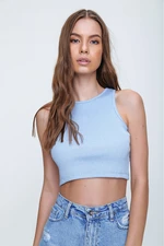 Trend Alaçatı Stili Women's Blue Crew Neck Crop Blouse