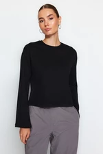 Trendyol Černé Premium Španělský rukáv Tričkový Výstřih Pravidelné / Regular Fit Pletené tričko