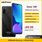 Ulefone Android Smartphone Note 10P 128GB ROM 6.52" 4G Cellphone 5500mAh Fingerprint ID Face Unlock OTG 3-Card Slot
