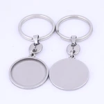 2pcs Stainless Steel 25mm Cabochon Keychain Base Setting Trays Metal Keyring Components Diy Key Chain Making Supplies
