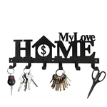 Wall Hooks Key Holder Sweet Home Decorative Hooks Rack Hangers Iron Hook Wall Mounted Hooker with 6 Hooks for Key Hook Towels