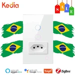 Brazil Tuya ZigBee Smart Switch Need Neutral Wire16A Socket 1/2 Gang Glass Panel Light Switch Smart Home Work With Alexa Google