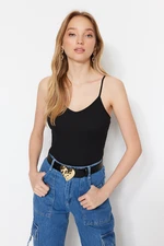 Trendyol Black Strapless Fitted/Clothing Corduroy Flexible Knitted Body with Snap Snaps