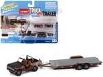 1966 Ford Bronco Dark Brown with Black Hood and Graphics with Open Trailer Limited Edition to 9892 pieces Worldwide "Truck and Trailer" Series 1/64 D