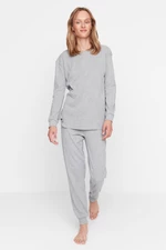 Trendyol Gray Corded Cotton Wide Fit Knitted Pajama Set