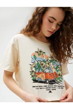 Koton Crop T-Shirt Printed Crew Neck Short Sleeve Cotton