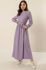 By Saygı Belted Waist See-through Hijab Dress Lilac