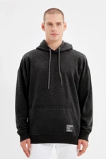 Trendyol Men's Basic Hooded Oversized/Wide-Fit Cotton Fleece Sweatshirt with Labels.