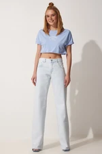 Happiness İstanbul Women's Ice Blue High Waist Wide Leg Jeans