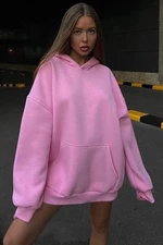 Madmext Pink Hooded Shark Oversized Sweatshirt