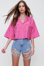 Trend Alaçatı Stili Women's Fuchsia Crop Poplin Shirt With Envelopes