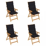 Skládací zahradní židle 4 ks s poduškami Dekorhome Černá,Skládací zahradní židle 4 ks s poduškami Dekorhome Černá