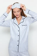 Trendyol Blue Striped Piping Detailed Sleep Banded Fleece Winter Knitted Pajamas Set Trendyol Blue Striped Piping Detailed Sleep Banded Fleece Winter Knitted Pajamas Set