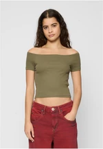 Women's T-Shirt Off Shoulder Rib Tee 2-Pack White+Olive