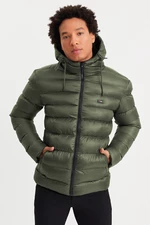 River Club Pánsky khaki hrubý vodný a vetruodolný zimný kabát s kapucňou