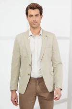 ALTINYILDIZ CLASSICS Men's Beige Slim Fit Slim Fit Mono Collar Patterned Linen Jacket.