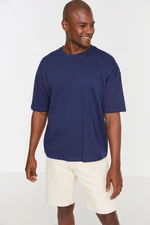 Trendyol Navy Blue Men's Basic 100% Cotton Crew Neck Oversize/Wide Cut Short Sleeve T-Shirt