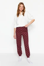 Trendyol Claret Red 100% Cotton Heart Polka Dot Knitted Pajama Bottoms