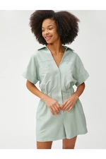 Koton Shorts Overalls Viscose Shirt Collar With Pockets With Elastic Waist.
