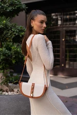 Madamra Cream Tan Women's Contrast Design Crossbody Bag