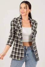 armonika Women's Khaki Plaid Pattern Single-Button Jacket