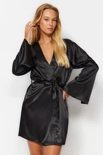 Trendyol Black Satin Cut-Out/Window Detailed Woven Dressing Gown
