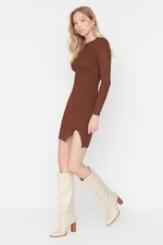 Trendyol Brown Brown Fitted Mini Knitwear Basic Dress
