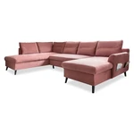 Różowa aksamitna rozkładana sofa w kształcie litery "U" Miuform Stylish Stan, lewostronna