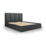 Ciemnoszare tapicerowane łóżko dwuosobowe ze schowkiem ze stelażem 160x200 cm Juniper – Mazzini Beds